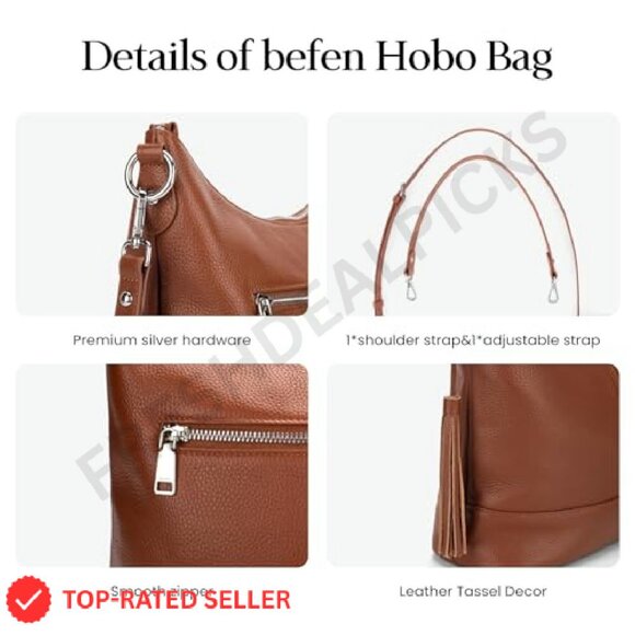 Genuine Leather Hobo Crossbody Bag Soft Slouchy Minimal Chic Classic Style - Picture 6 of 8